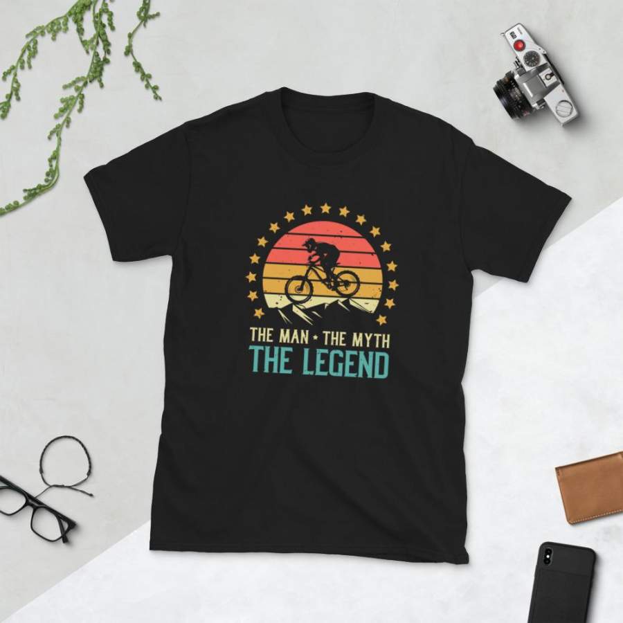 The Man The Myth The Mountain Bike Legend T-Shirt For Men Vintage Mountain Bike Lover Rider Dad Shirt Father’s Day Gift S-3XL Unisex Tee