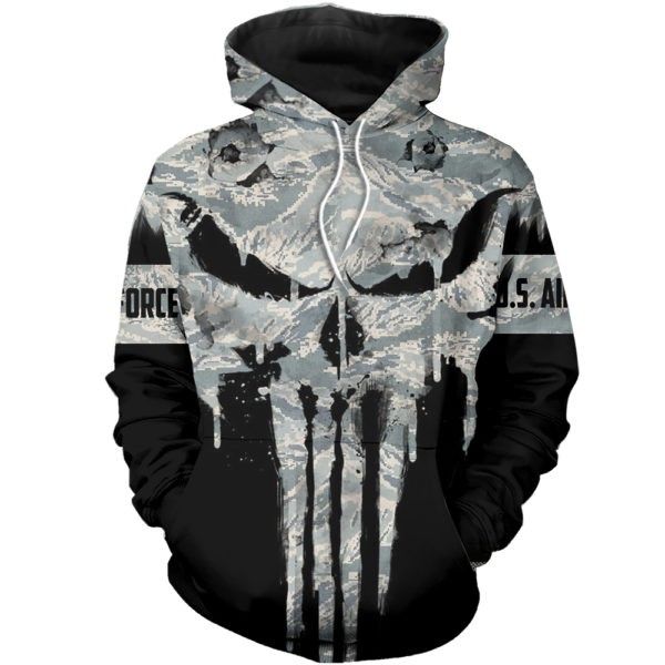 U.S Air Force Punisher Skull Men And Women 3D Full Printing Hoodie