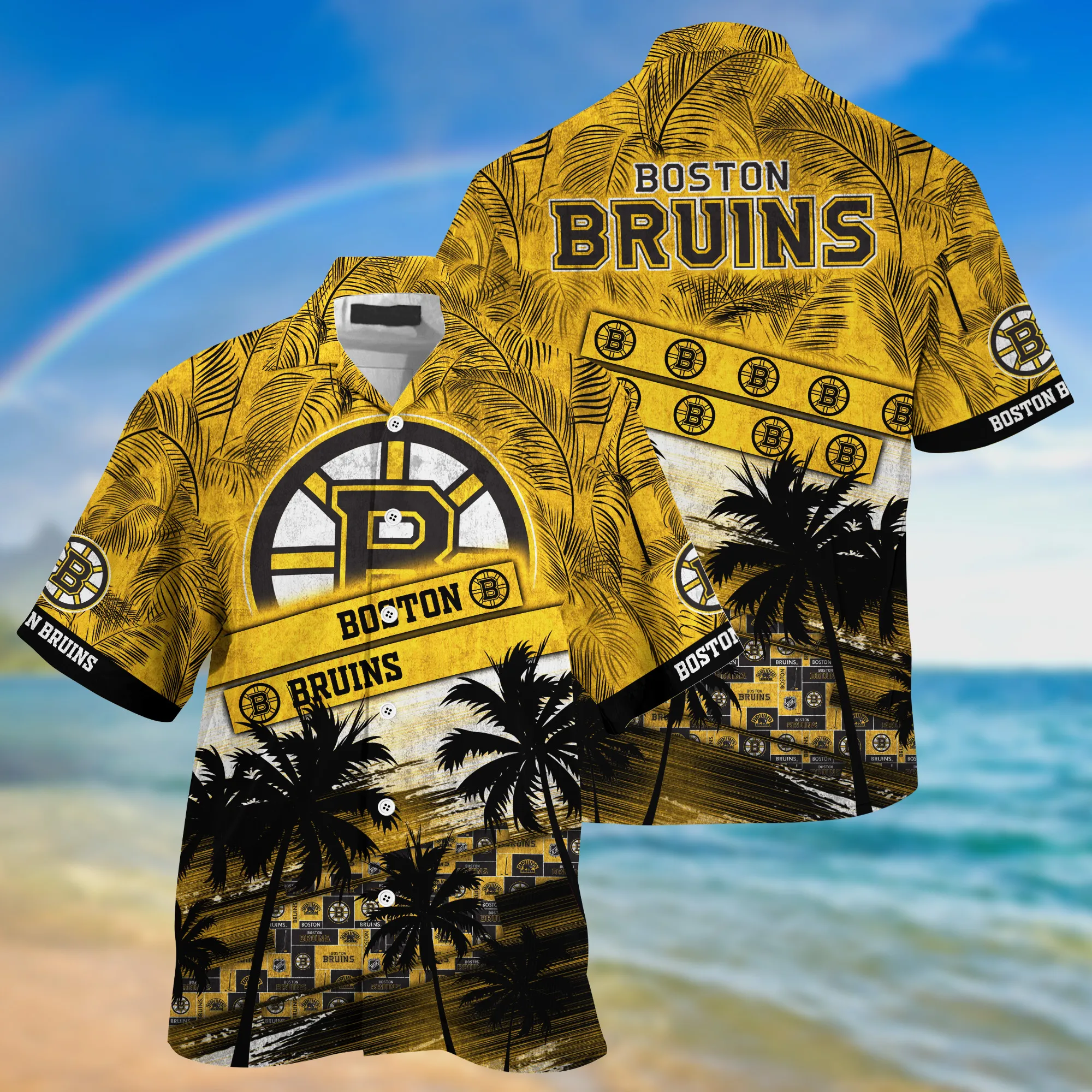 Boston Bruins Nhl Palm Tree Pattern Hawaii Shirt For Sports Fans Unisex Sport Hawaii Shirt