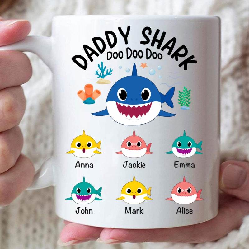 Personalized Daddy Shark Mug, Gift For Dad, Happy Fathers Day Gift