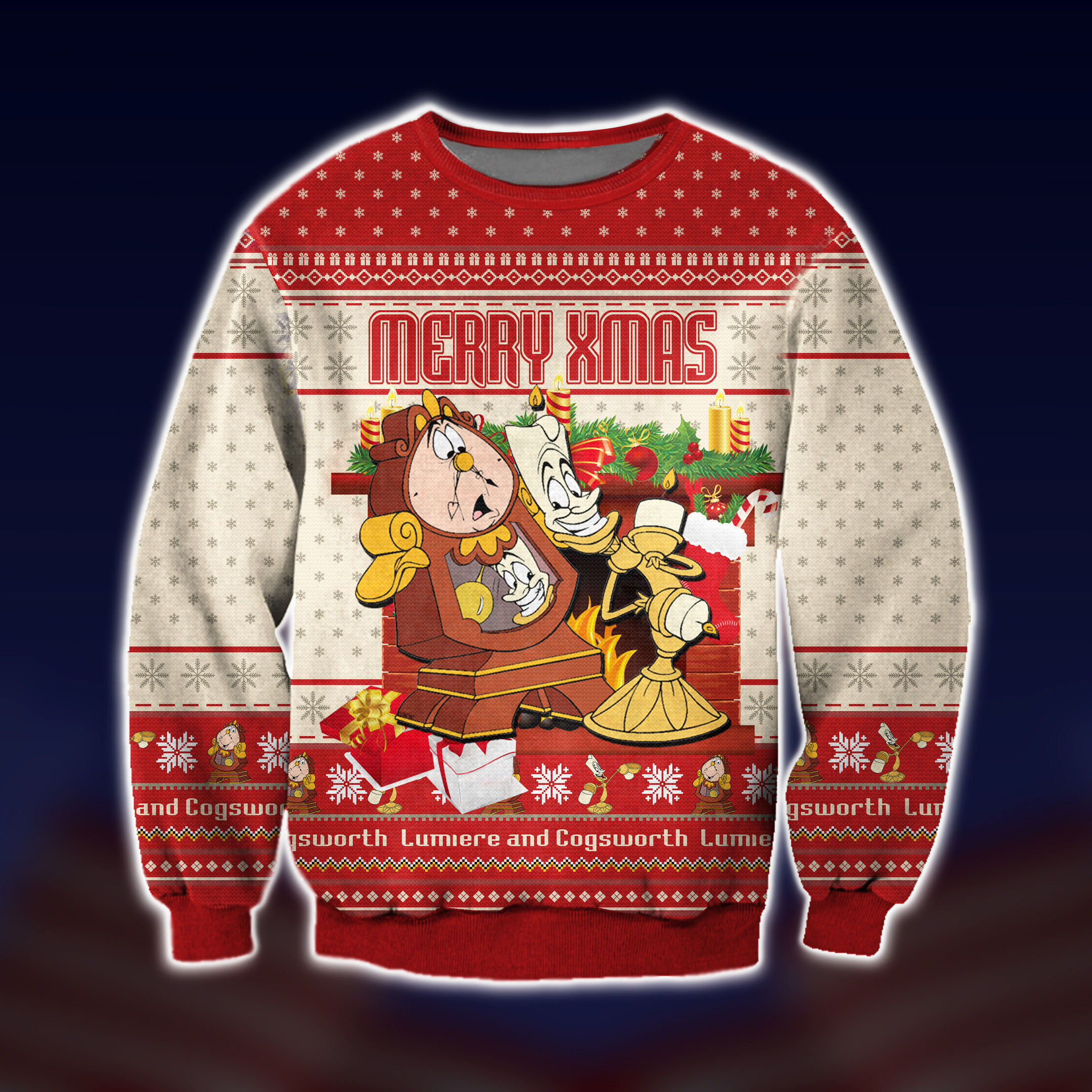 Lumiere And Cogsworth Ugly Christmas Sweater