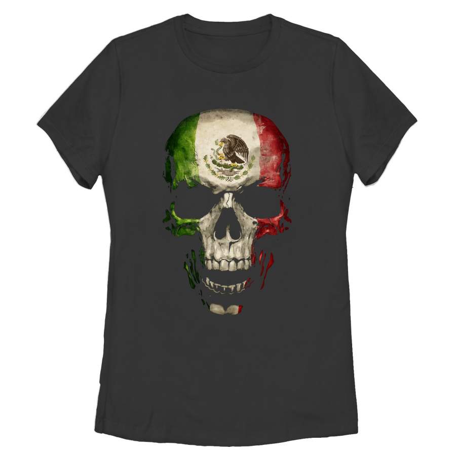 Aztlan Women’s Mexican Flag Skull  T Shirt Black S