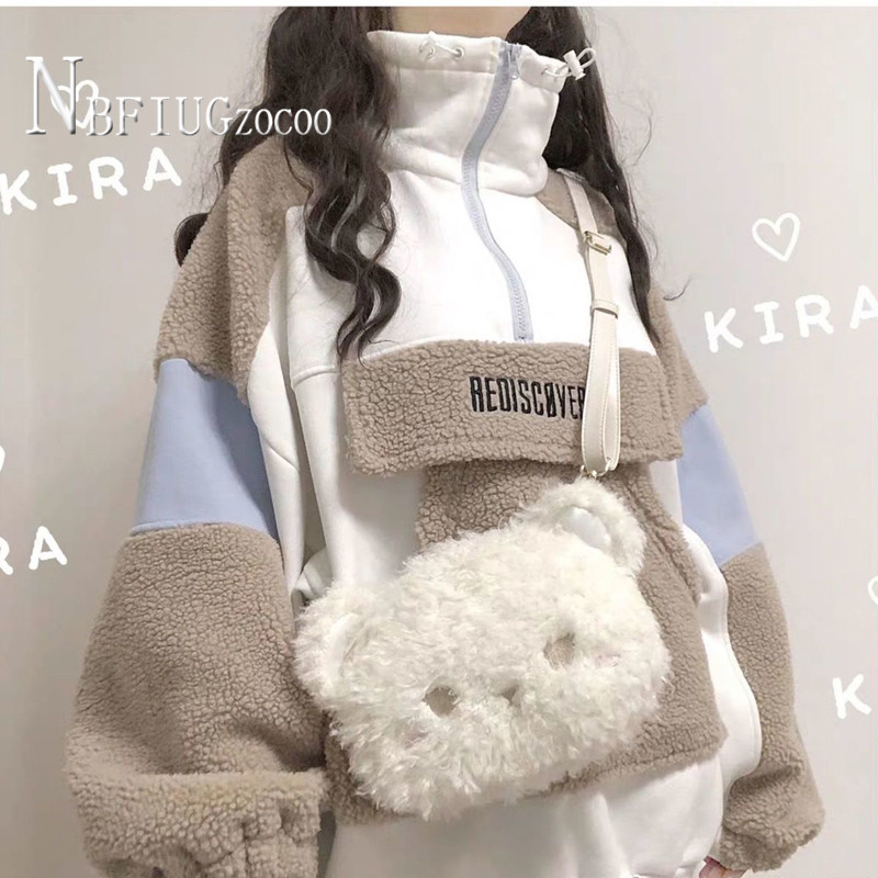 Women Sweatshirts Autumn Winter New Outwear Students Korean Lining With Fluff Female Sweatshirt alx