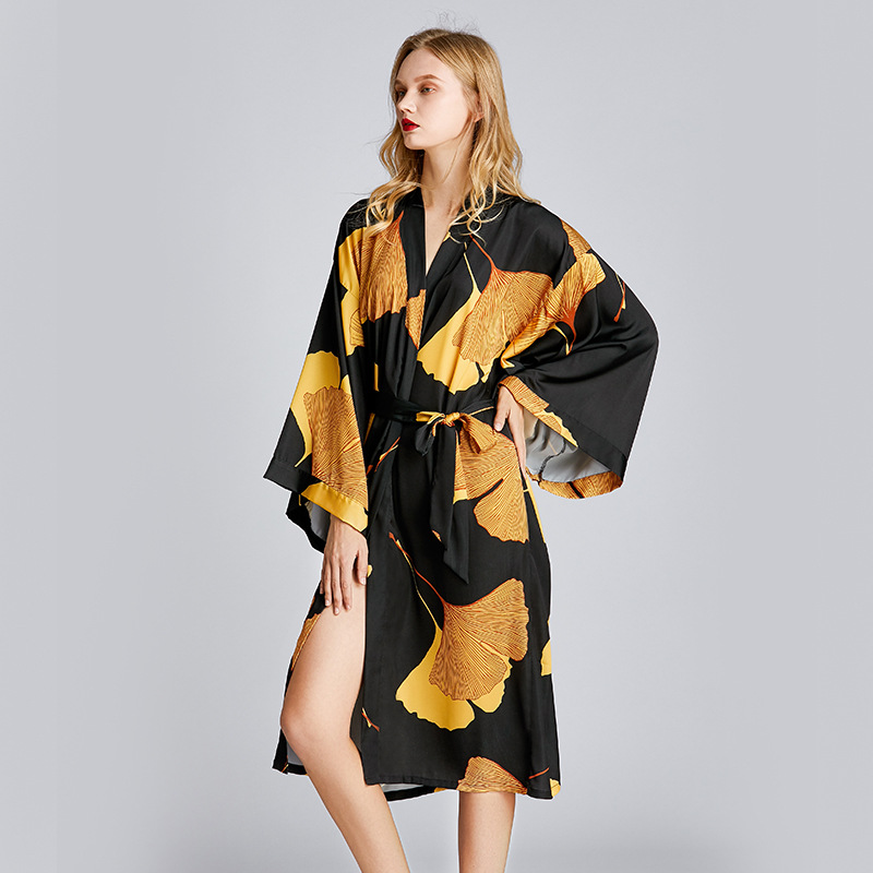 Spring Cardigan Bathrobe Women Kimono Silk Robe Dress Comfort Sleepwear Nightgown Sexy Night Sleep Dressing Gown Robes Homewear alx