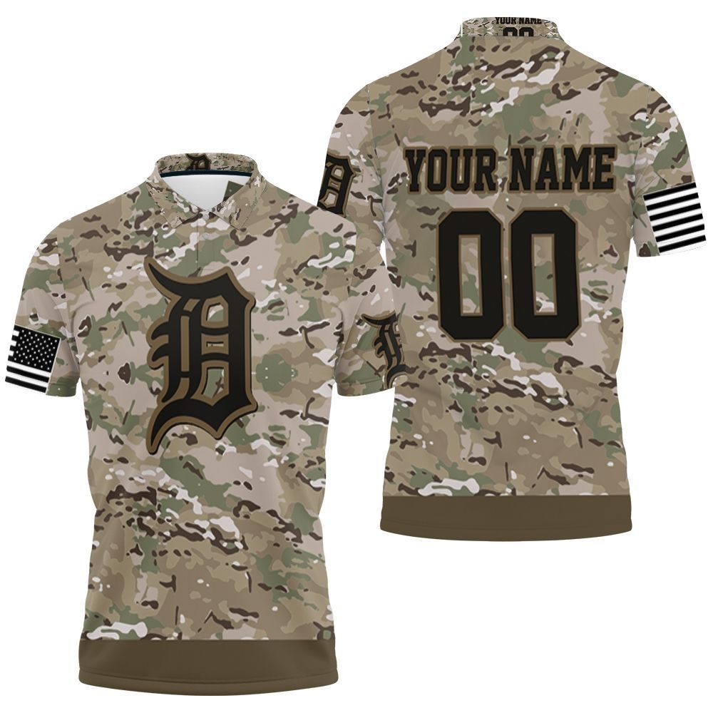 Detroit Tigers Camouflage Veteran Personalized Olive Polo Shirt