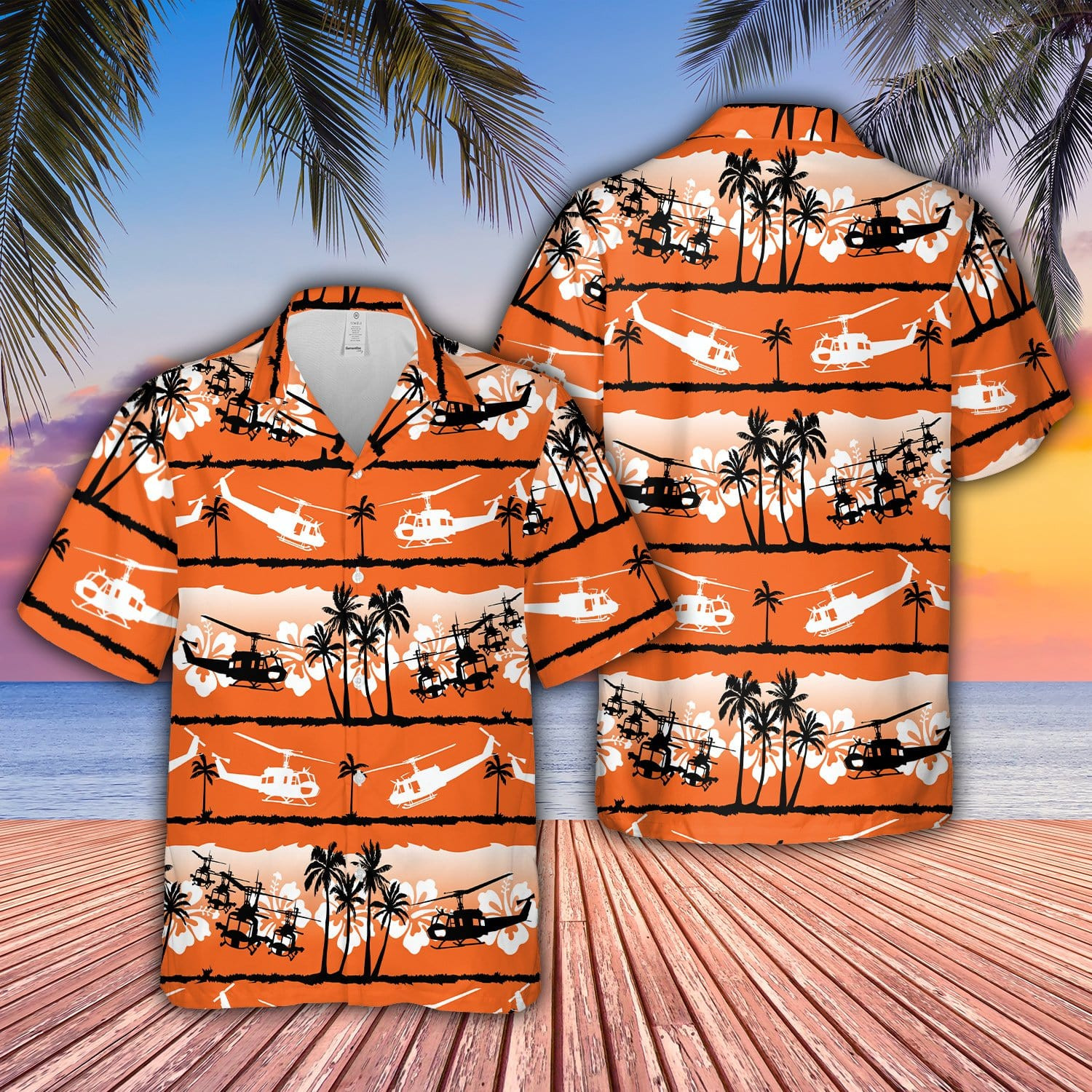 Hawaii Aloha Shirts Helicopter Huey Sunset Ha86574