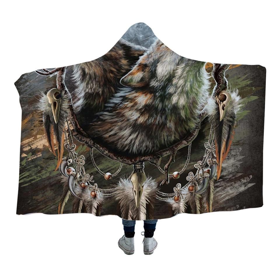 A Song for the Moons Reflection Howling Wolves Native American Design Hooded Blanket