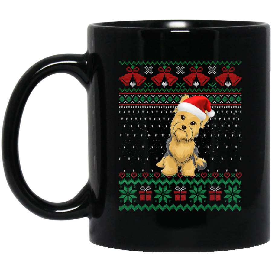 Yorkshire Terrier Dog Lover Hats Ugly Christmas Sweater Gift  11 oz 15 oz Mug Black