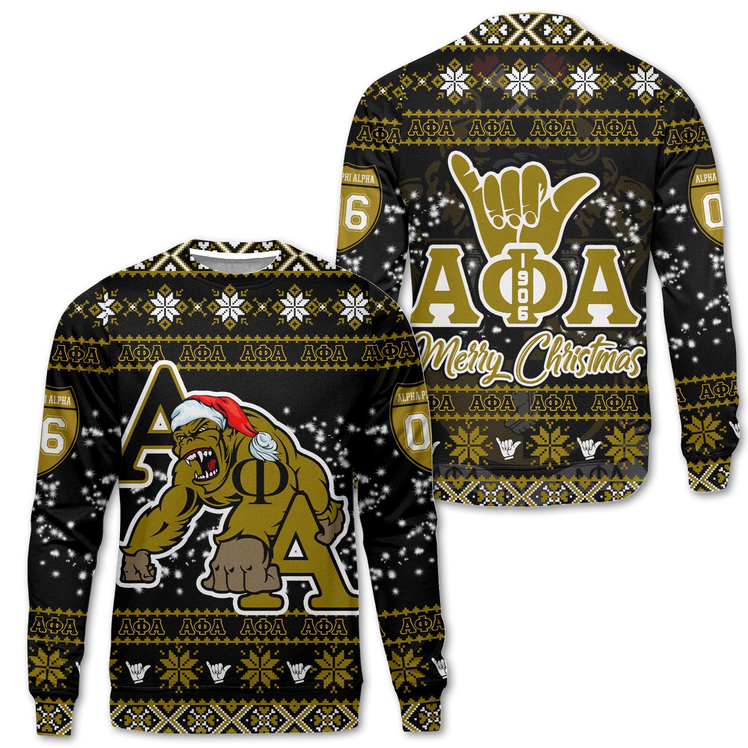 Fraternity Sweatshirt – Christmas Alpha Phi Alpha Sweatshirt Gorilla With Hand Sign Style