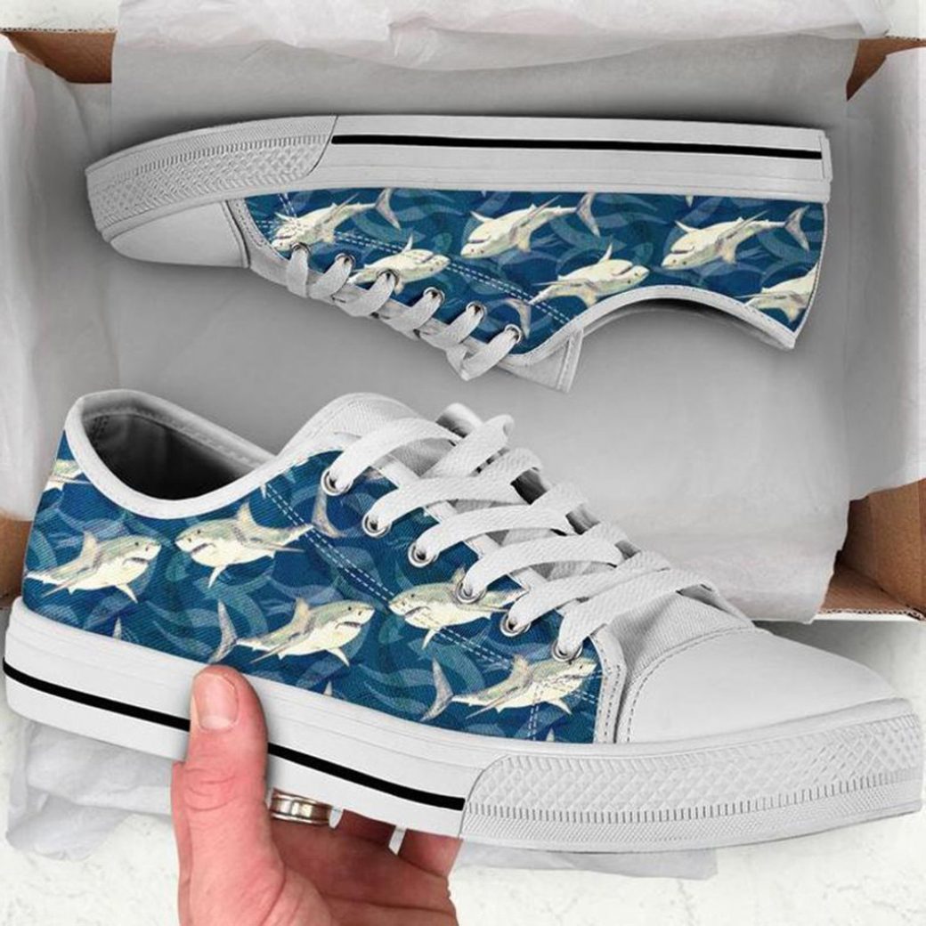 Beach Shark Low Top Personalized Shoes Custom Name, Text For Women, Men