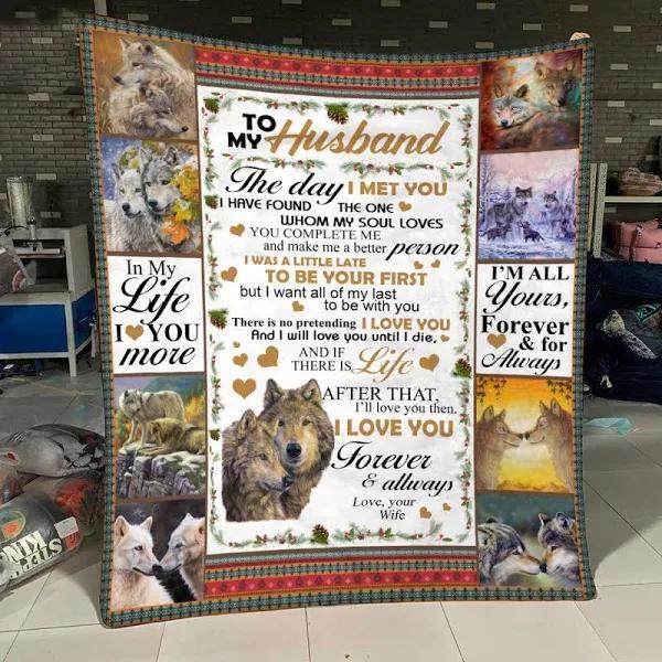 Wolf To My Husband I’M All Yours Forever & Always Fleece Blanket Gift For Husband From Wife Home Decor Bedding Couch Sofa Soft And Comfy Cozy