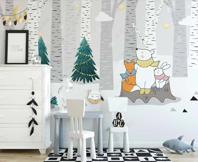 3D Northern Europe Hand-Painted Forest Snow Animal Wall Mural Wallpaper Sww2611