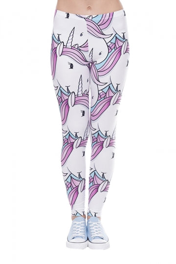 Women Skinny Fitness Halloween Unicorn Printed Leggings Rose Red