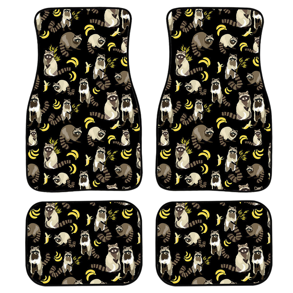 Raccoon And Banana Pattern Print Front And Back Car Floor Mats, Front Car Mat