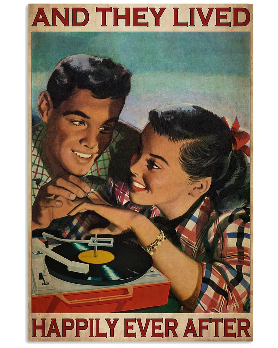 Couple Record Player They Lived Happily poster canvas