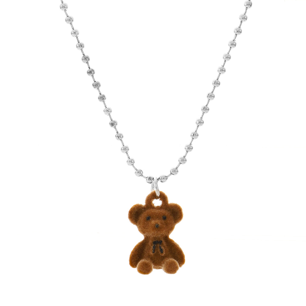 2022 New Korean Fashion Cute Plush Bear Pendant Necklace For Girl Women Long Sweater Chain Necklace Collar Jewelry Accessories alx