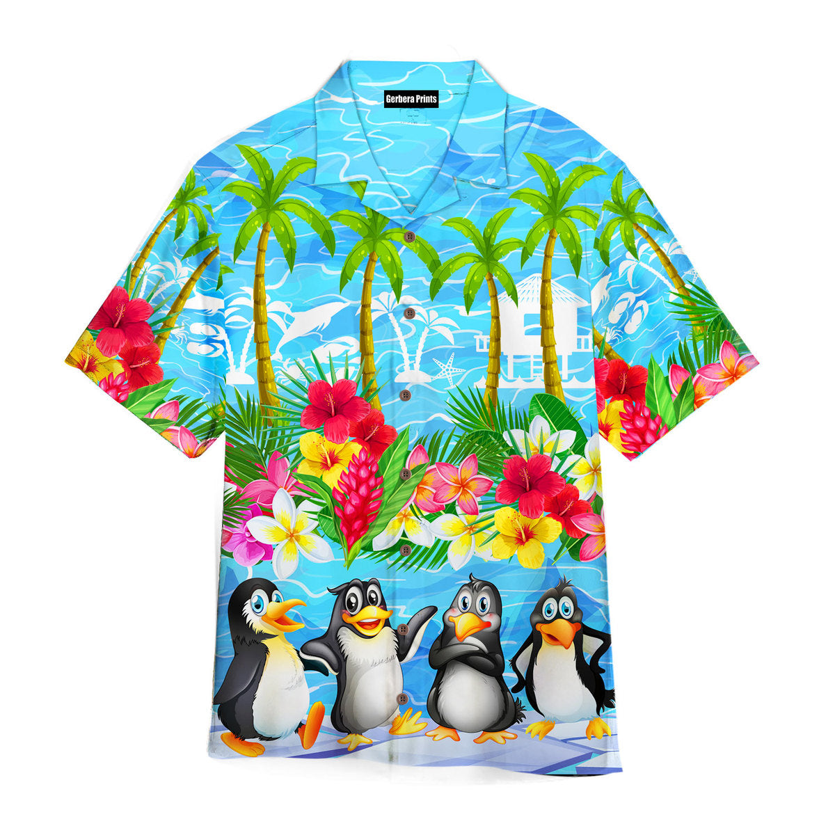 Palm Tree Penguin Tropical Summer Floral Pattern Aloha Hawaiian Shirts For Men And For Women Wt2233