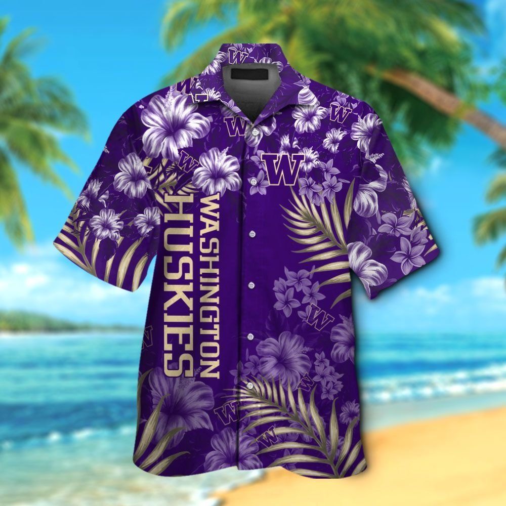 Washington Huskies Short Sleeve Button Up Tropical Hawaiian Shirt