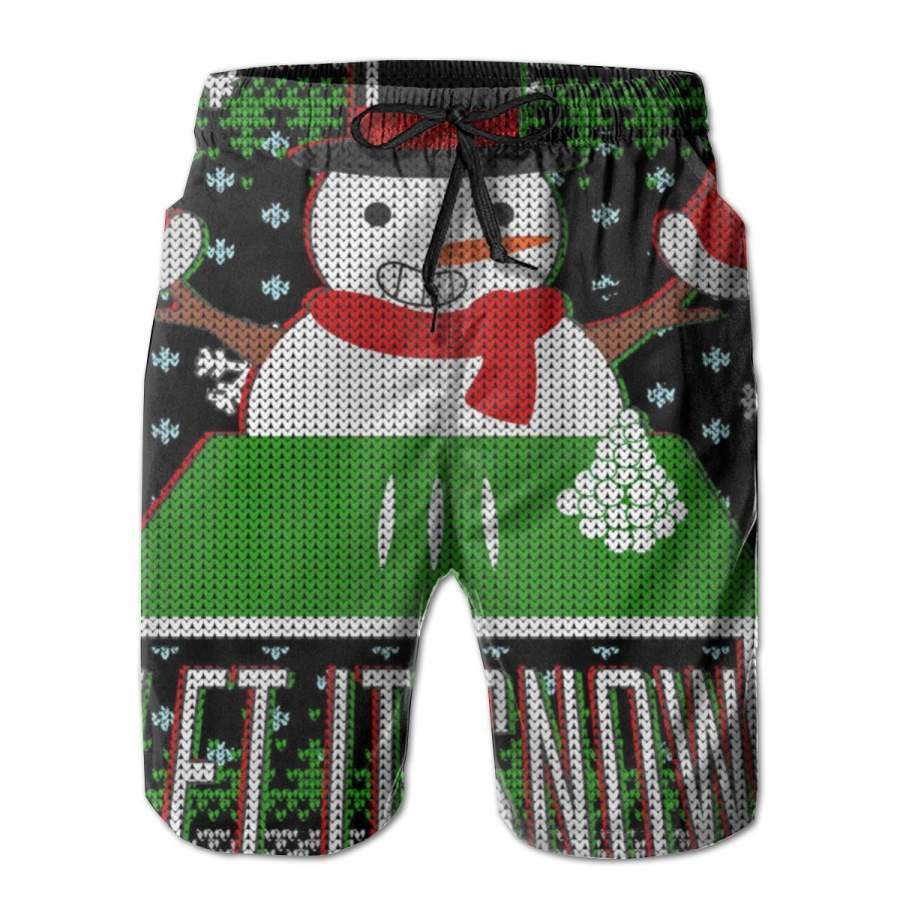 2 Pack Ugly Christmas Sweater Let It Snow Frosty Snowman On Drugs Poster Men Swim Trunks Drawstring Elastic Waist Quick Dry Beach Shorts with Mesh Lining Swimwear Bathing Suits