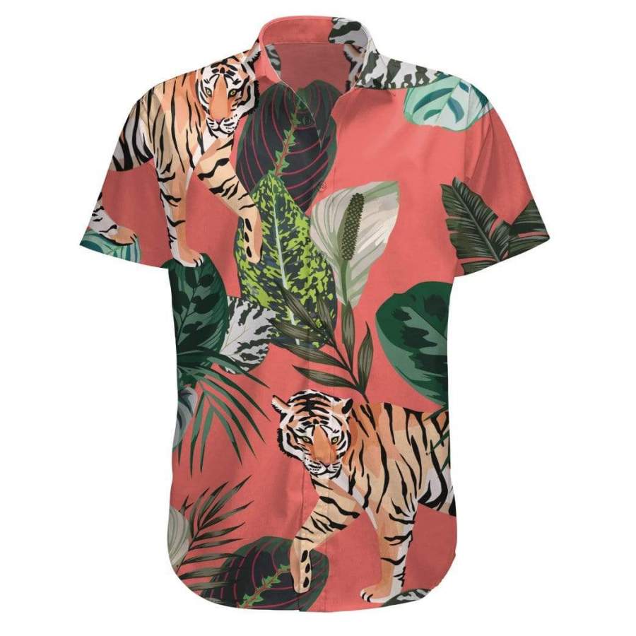 Tiger On The Tropical Jungle Summer Beach Short Sleeve Shirts