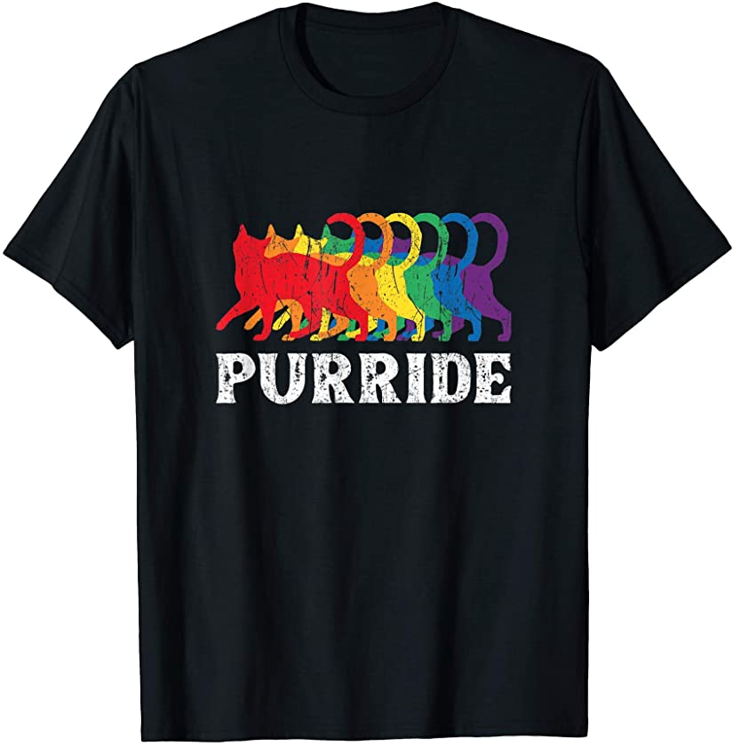 Cat Purride Distressed Kittens LGBT Gay Pride Meow Kitty T-Shirt