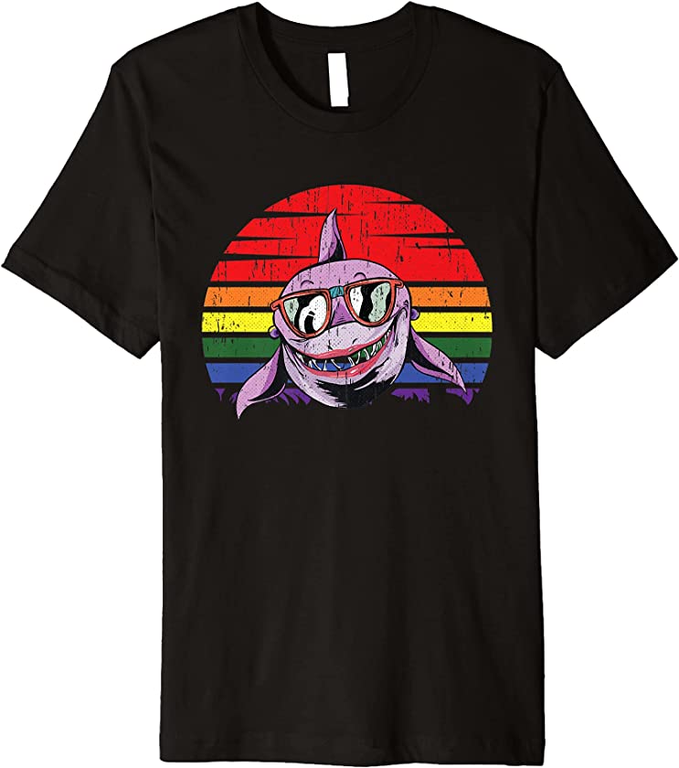 Shark Gay Pride Retro Ocean Animal LGBT-Q Proud Ally Premium T-Shirt