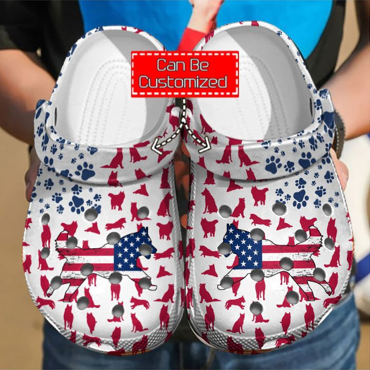 Animal Print – Siberian Husky American Flag Clog Shoes For Men And Women