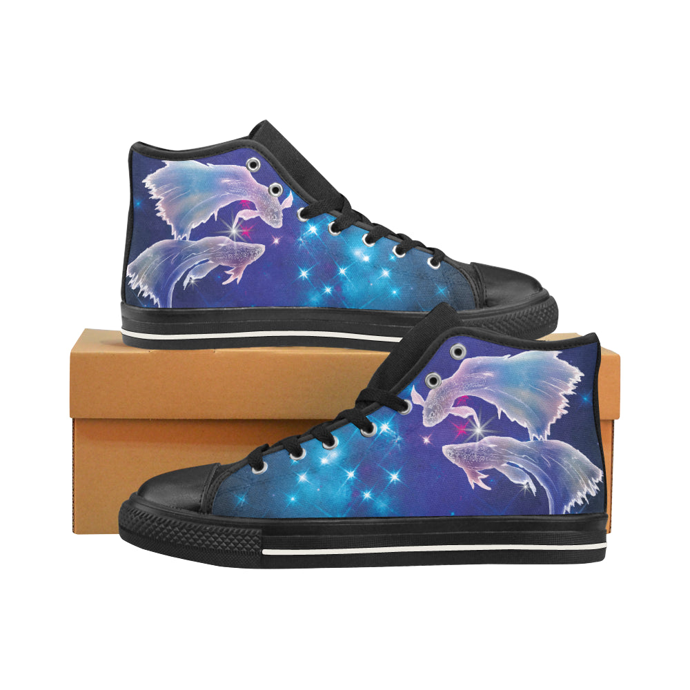 Pisces Black Men’s Classic High Top Canvas Shoes /Large Size