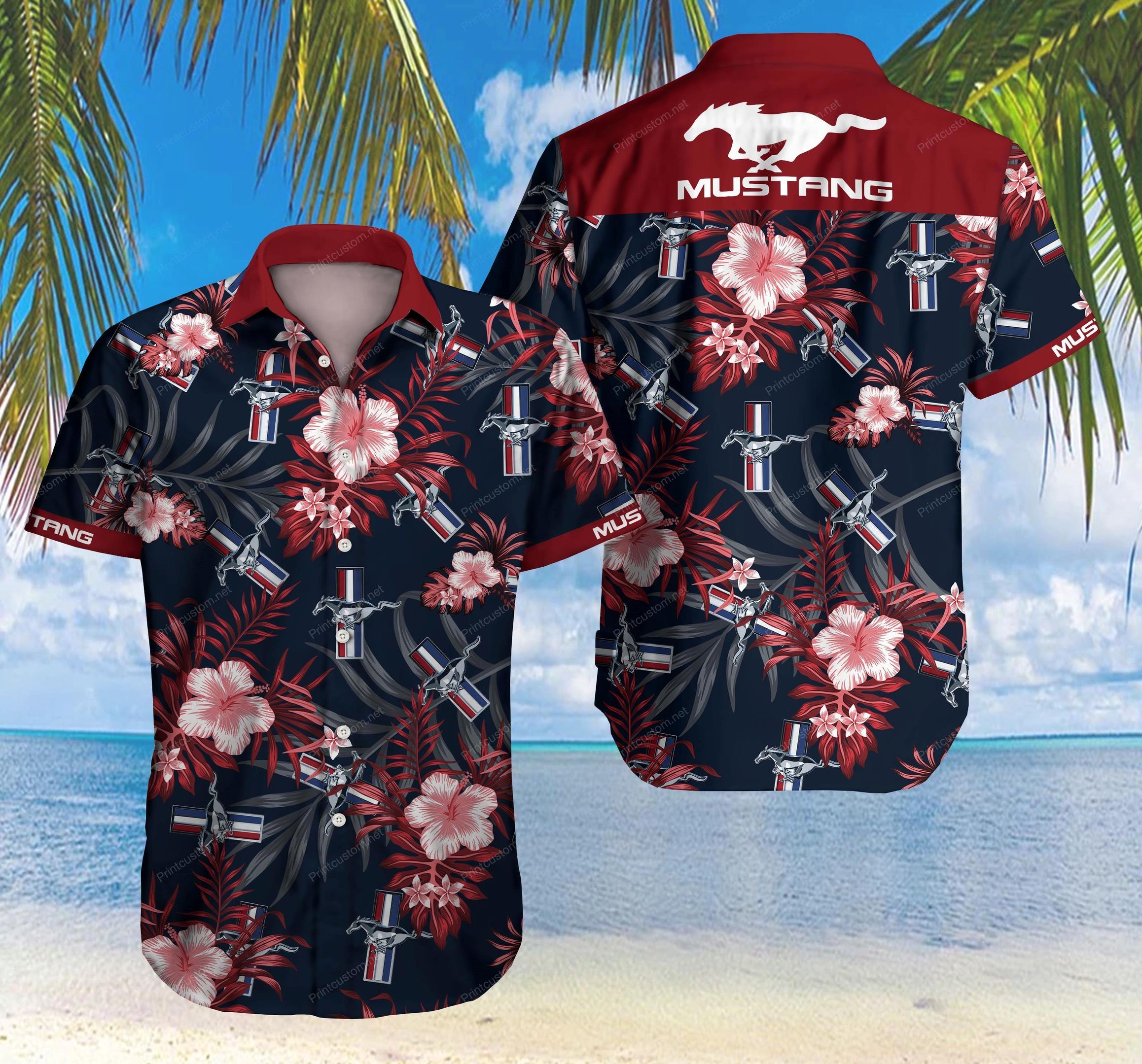 Tlmus Ford Mustang Hawaiian Shirt Summer Button Up For Men Beach Wear Short Sleeve Hawaiian Ha30333