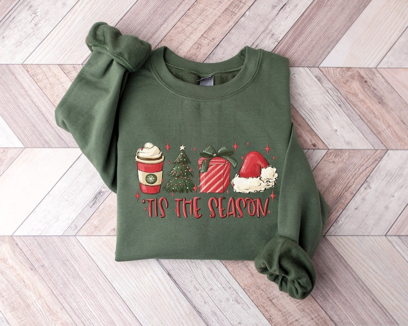 Tis The Season Red Christmas Sweatshirt 2D Crewneck Sweatshirt All Over Print Sweatshirt For Women Sweatshirt For Men Sws4455