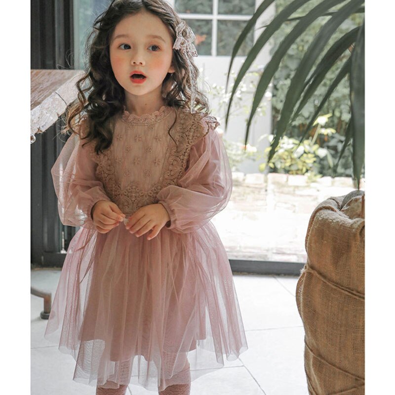 Autumn Winter Cute Kids Baby Girl Lace Velvet Dress Girl Pure Color Long Sleeve Dress Baby Girl Newborn Clothes Dress alx