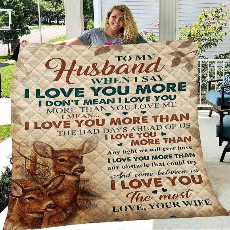 Custom Blanket Reindeer To My Husband Blanket – Gift For Husband – Quilt Blanket