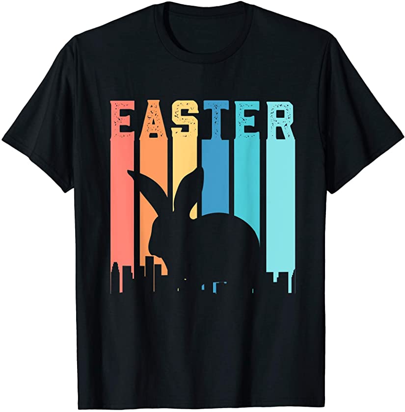 Catholic Easter 2021 Bunny Drawing On Colors Retro Art T-Shirt