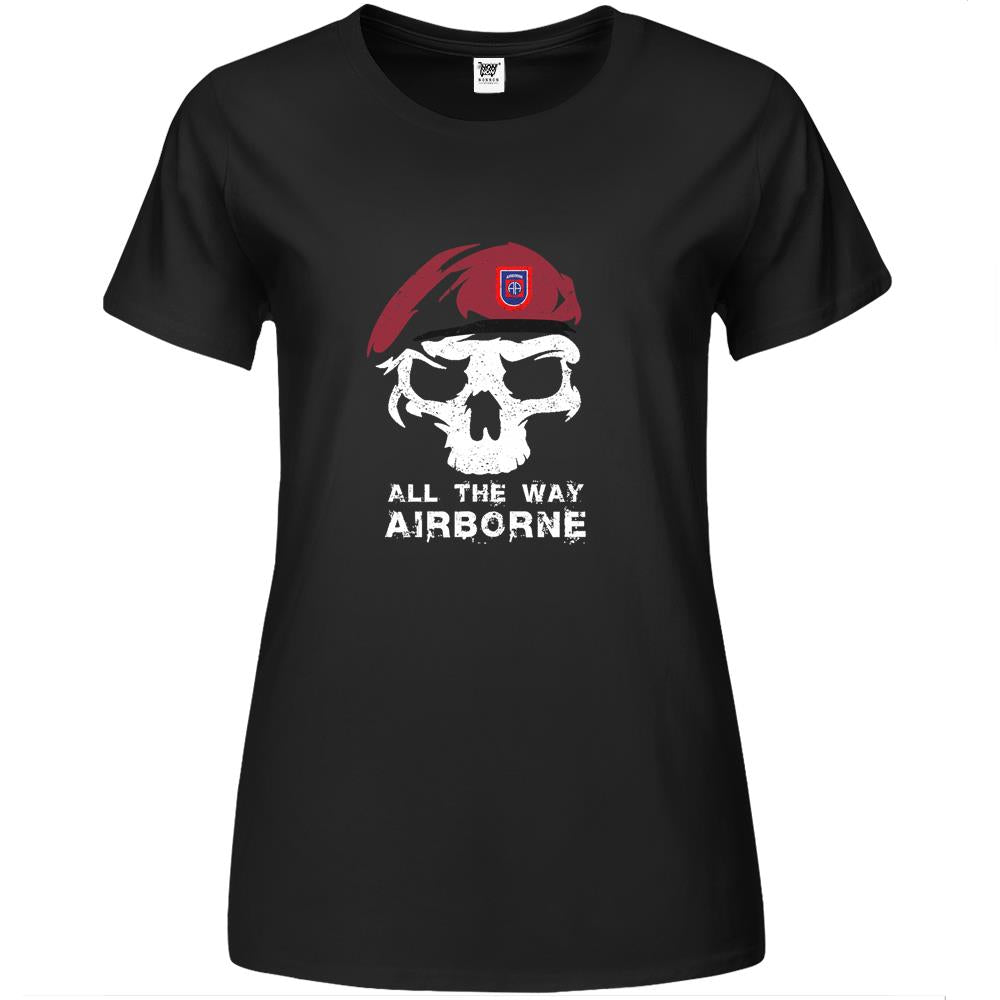 Vintage Army 82Nd Airborne All The Way Skull Maroon Beret Premium Womens T Shirts