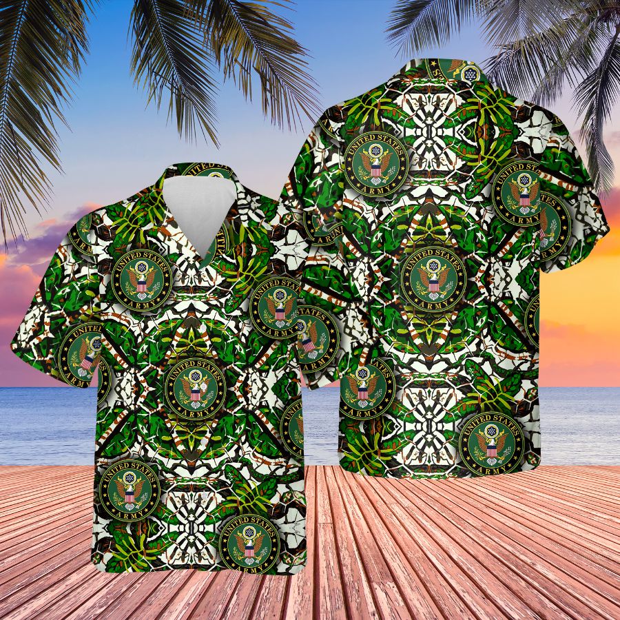 Military Gifts Us Army Logo Shirt Green Tropical Hawaiian Qdh Ha22938