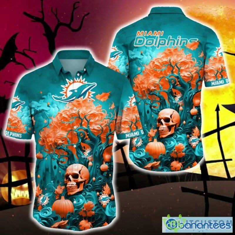 Miami Dolphins Halloween Trending Skull 3D Hawaiian Shirt