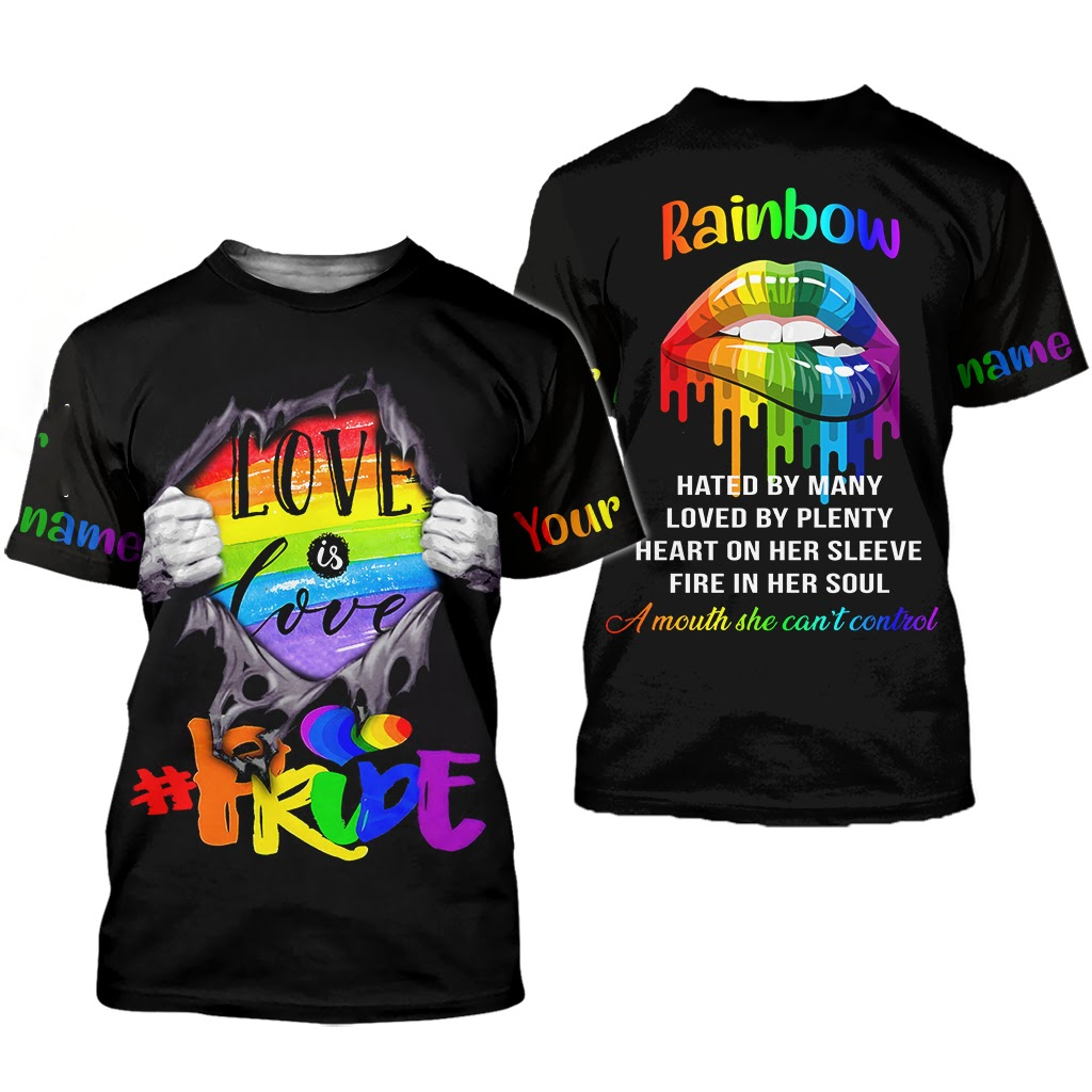 Customized With Name Rainbow Lips 3D Lgbt Shirt, Pride Love Is Love, Support Lgbt Gift