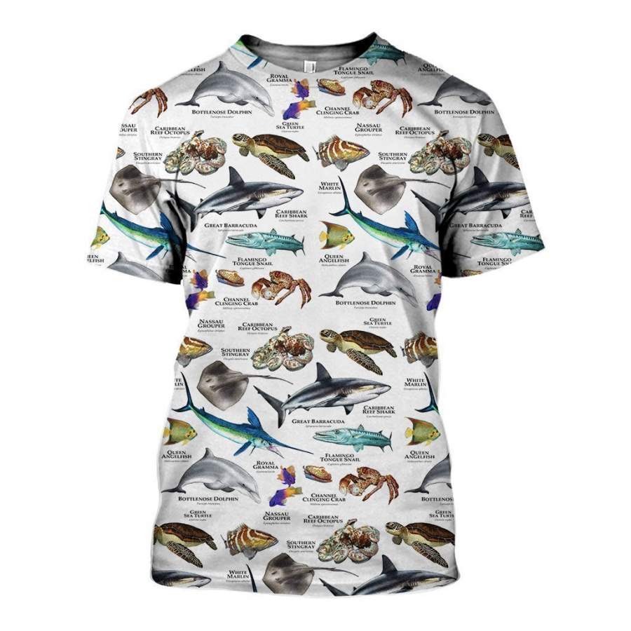 3D All Over Printed Marine Animals of the Caribbean Ocean Shirts And Shorts