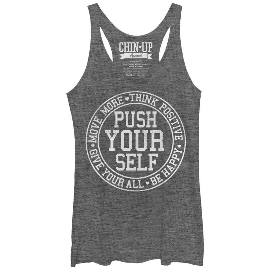 CHIN UP Women’s Push Yourself  Racerback Tank Gray Heather