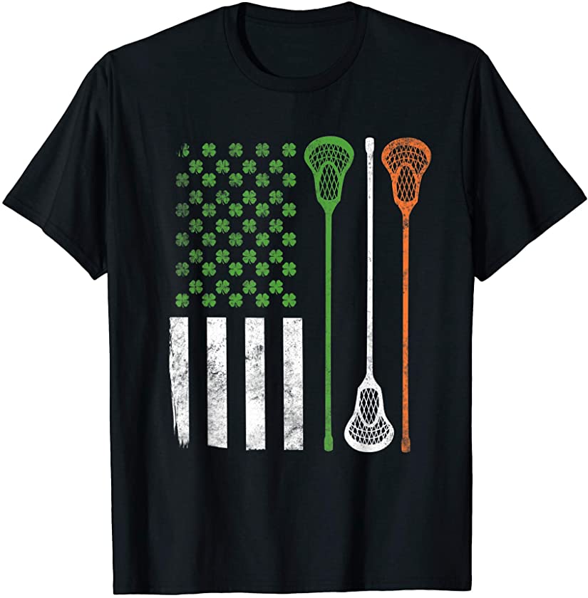 Vintage Lacrosse St. Patrick’s Day Irish American Flag T-Shirt