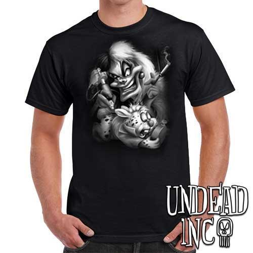 Villains Cruella De Vil Tattooing White Rabbit – Mens T Shirt Black Grey