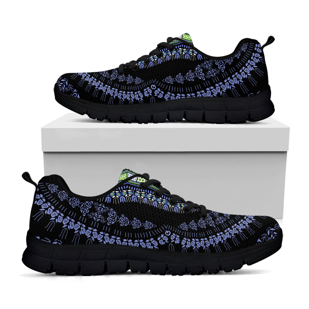 Blue And Black African Dashiki Print Black Sneakers