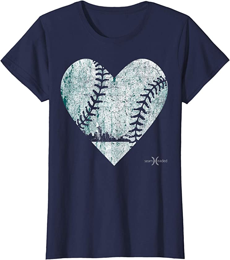 Vintage Seattle Baseball Heart with Skyline T-Shirt