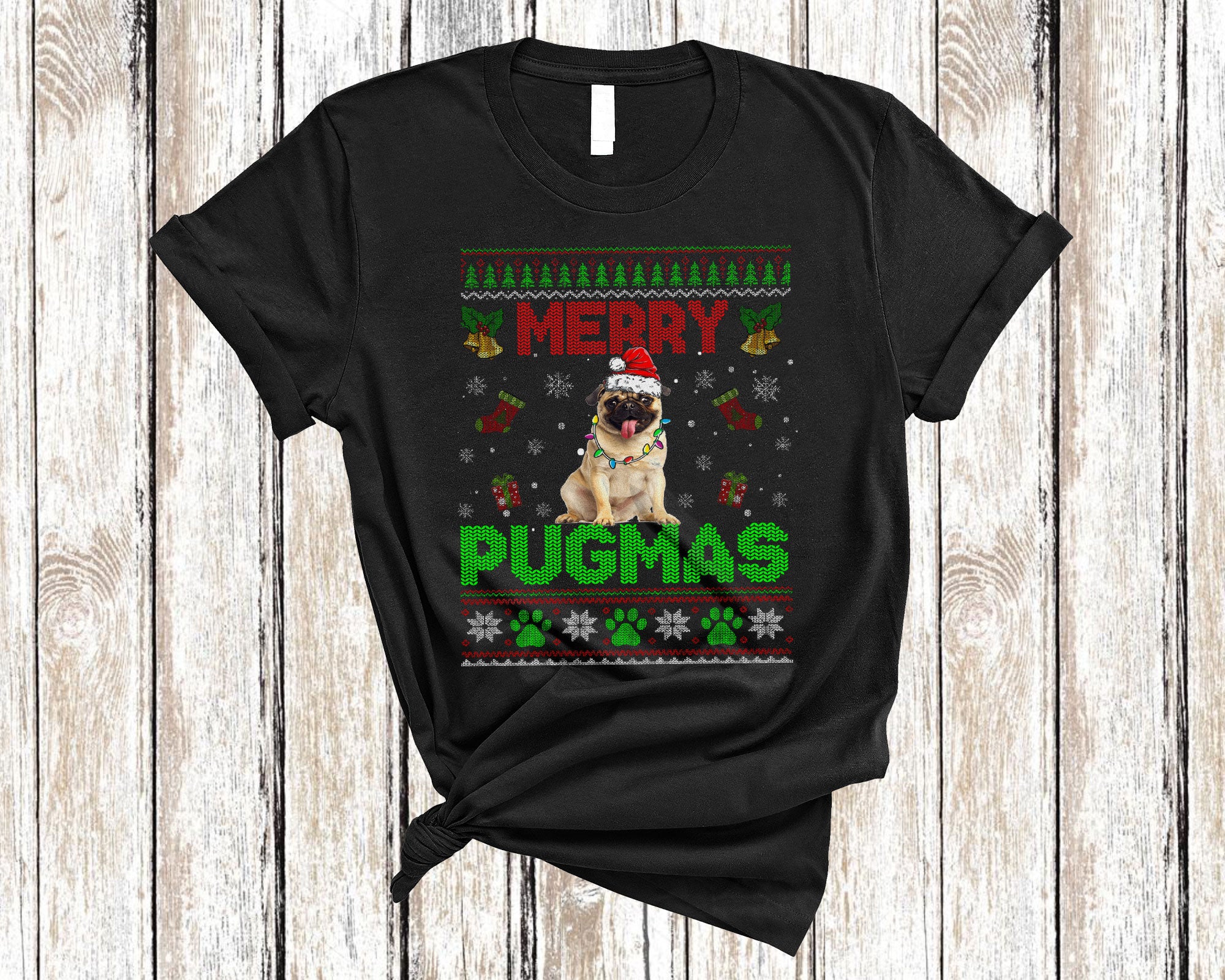 Christmas Dog Shirt Merry Pugmas Ugly Christmas Funny Sweater Santa Pug Matching Family T-Shirt