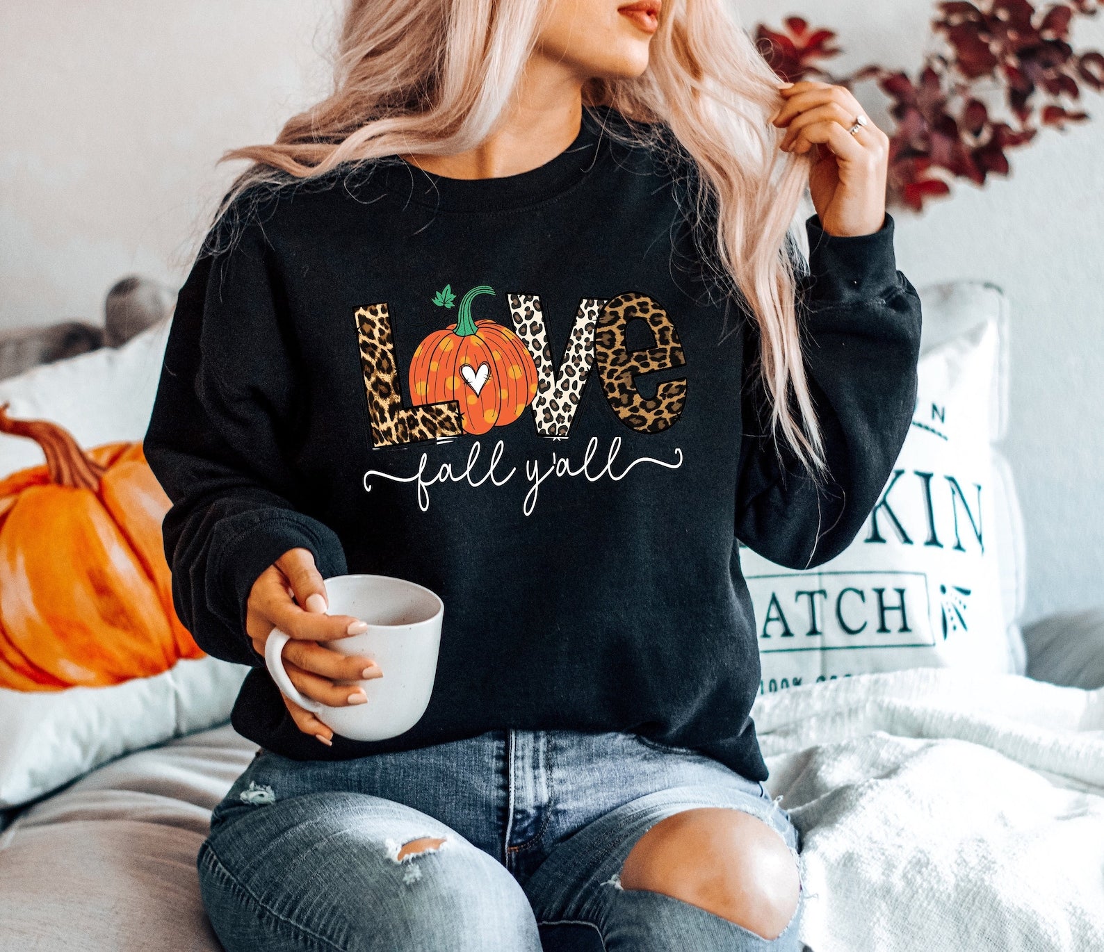 Love Fall Y’All Sweatshirt Halloween 2D Crewneck Sweatshirt All Over Print Sweatshirt For Women Sweatshirt For Men Sws3595