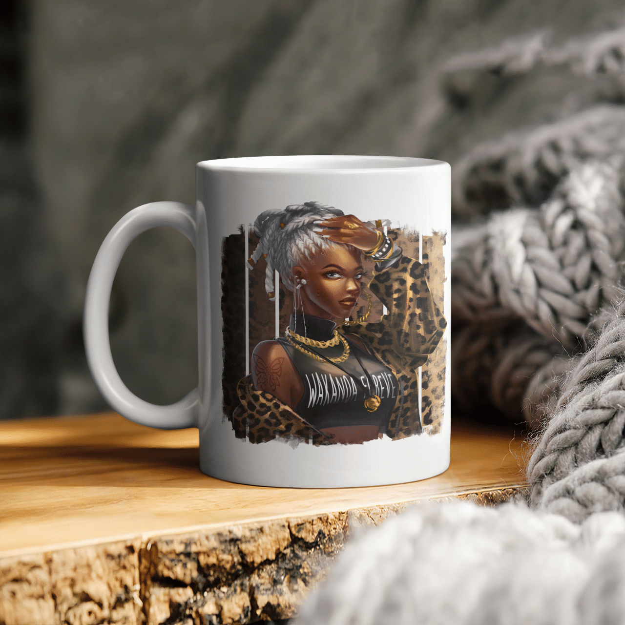 Black Woman Dreadlocks Mug Girl Leopard