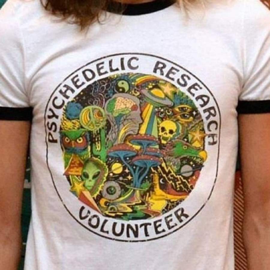 Psychedelic Research Volunteer Unisex Vintage Ringer T-Shirt Hipster Style Cool Shirt Street Wear Fashion Tee