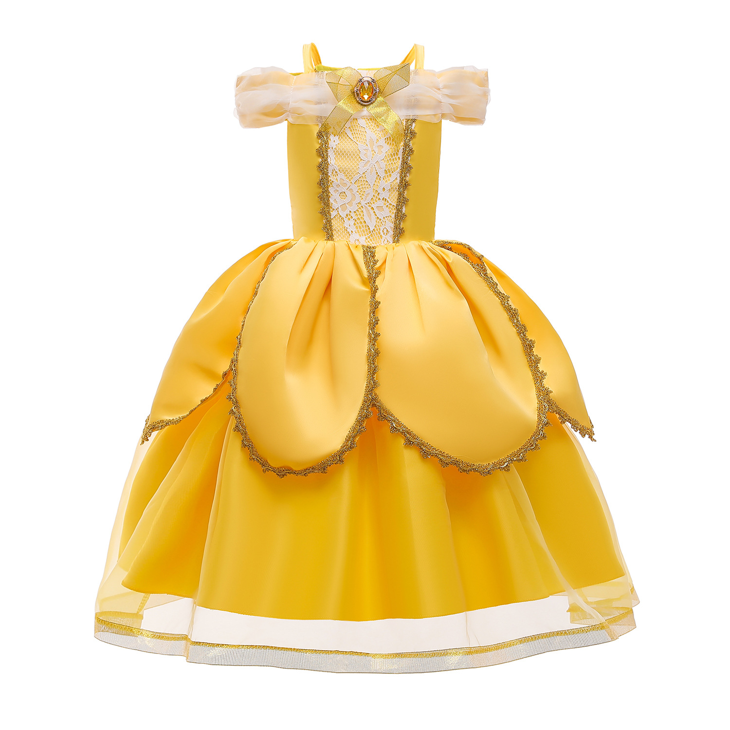 Beauty And The Beast Bell Princess Gauze Dress Girl’s Off Shoulder Xmas Birthday Children’s Day Cosplay Performance Ball Gown alx