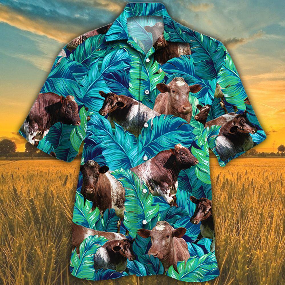 Waybackapparel Shorthorn Cattle Lovers Farm Summer Gift 3D Hawaiian Shirt