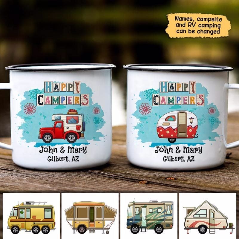 Happy Campers Colorful Camping Cars Personalized Campfire Mug